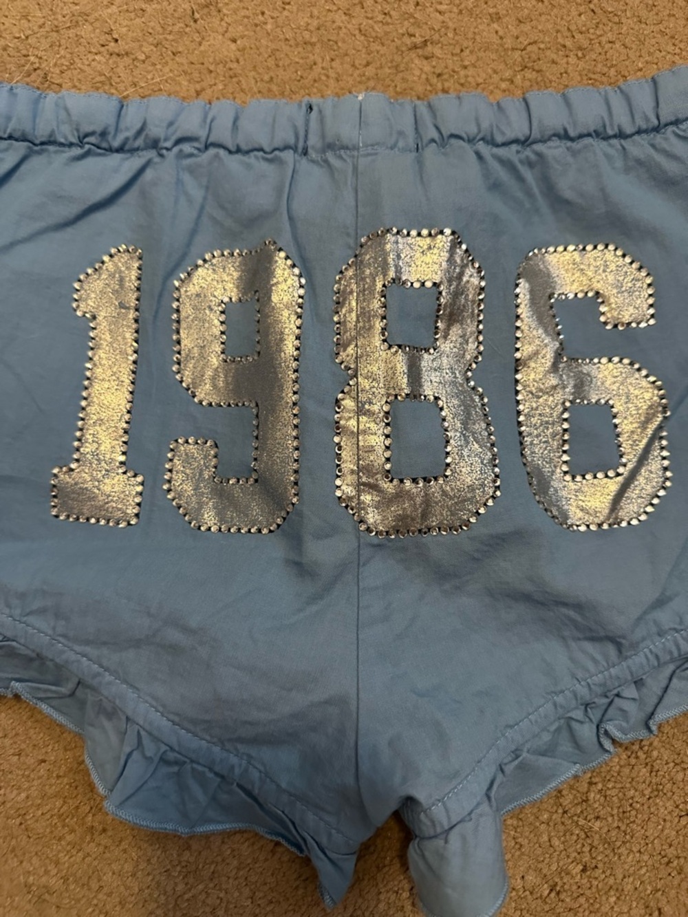 VS Pink Vintage Blue Ruffled 1986 Rhinestone Shorts S - Picture 3 of 6